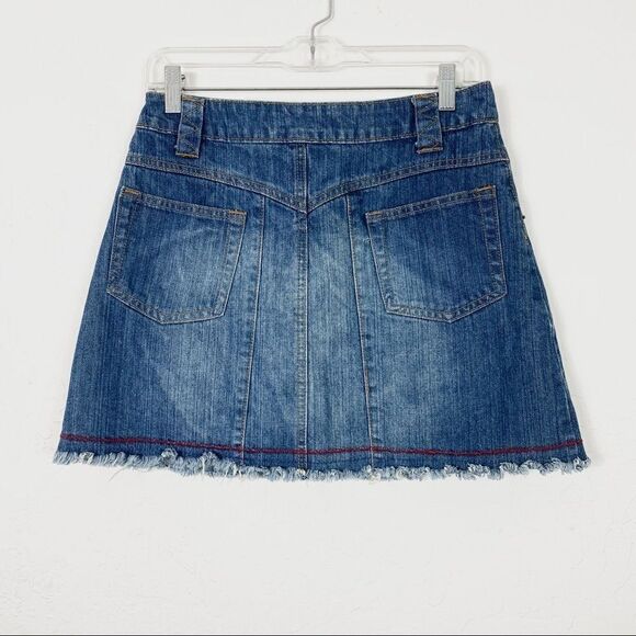 Vintage y2k Style Floral Embroidered Distressed Denim Mini Skirt - Picture 4 of 7